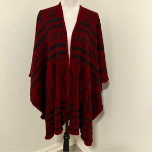 Aztec Print Shawl Wrap Women's One Size Poncho Western  Top Red & Black EUC